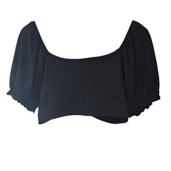 Altar’d State Black Crop Top Sz L NWT Off Shoulder Puff Sleeve Cottagecore Boho - Picture 2 of 16